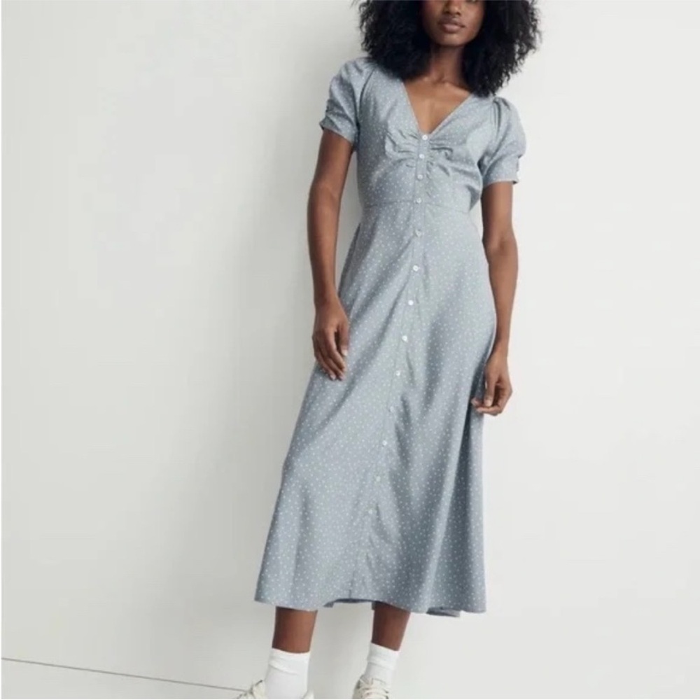 Madewell Leedra Button Front Midi Dress in Dot Size 0